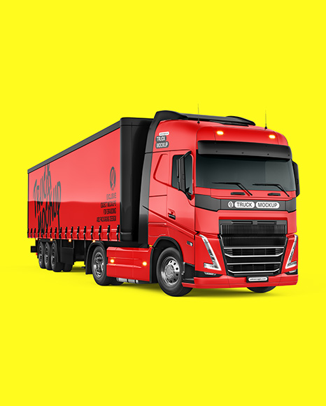 Semi Trailer Truck Mockup - Front Half Side View