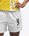 A Black Woman Wearing a Full Soccer Kit with a Ball Mockup