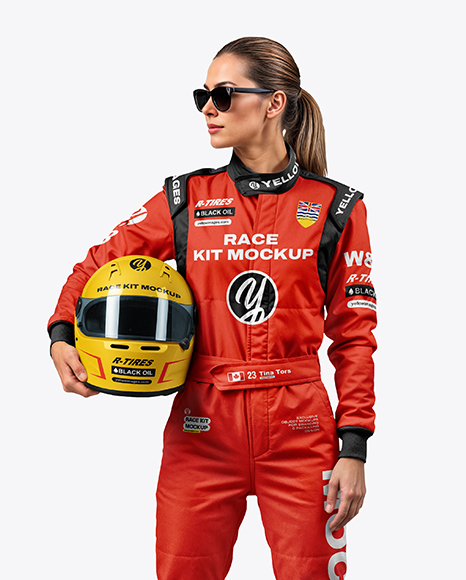 Woman Wearing Full Racing Kit Mockup