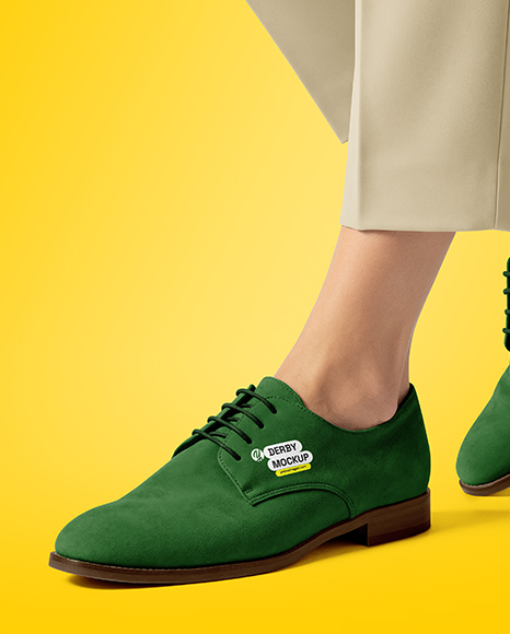 Suede Derby with Trousers on Women's Legs Mockup