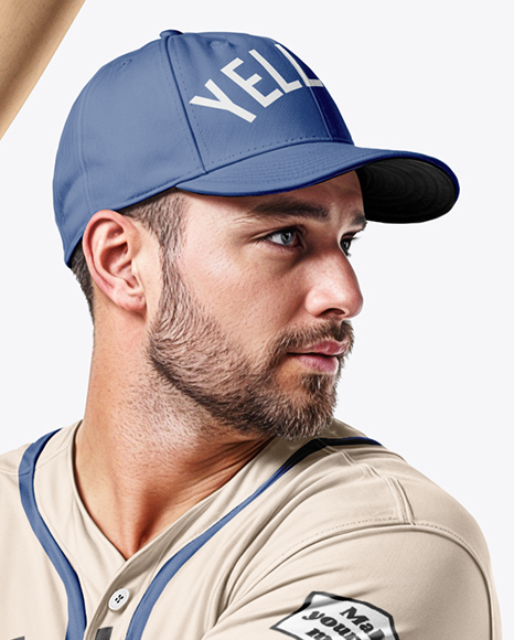 A Man Wearing a Full Baseball Kit with Bat Mockup
