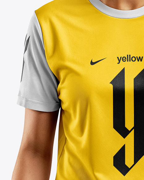 Female Soccer Player Wearing Jersey and Shorts Mockup