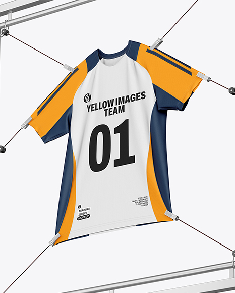 Training Short Sleeve Jersey Hanging on a Hooked Frame Mockup