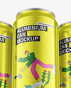 Three Glossy Metallic Cans Mockup