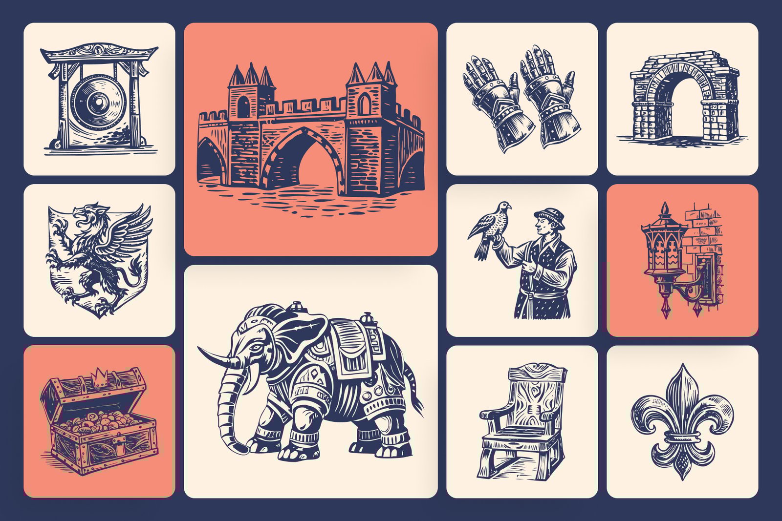 Vintage Medieval Art Set