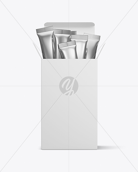 Metallic Stick Sachets With Box Mockup