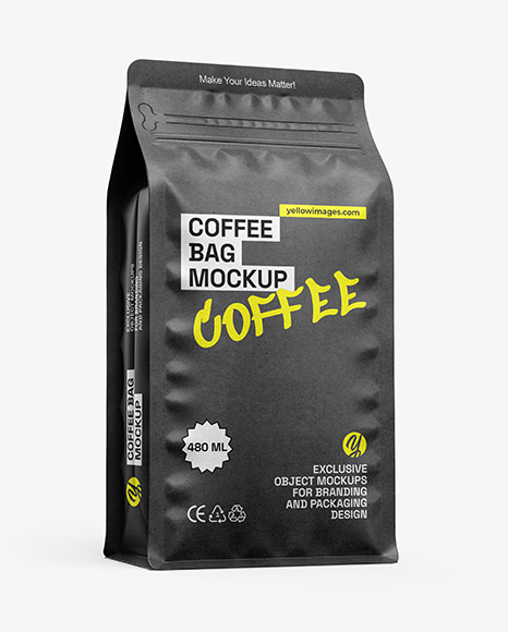 Kraft Coffee Bag Mockup - Half Side View