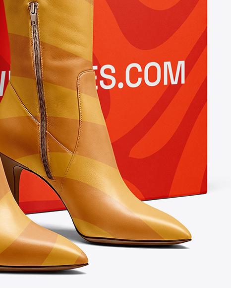 Pair of Over-The-Knee Boots with Shoe Box Mockup