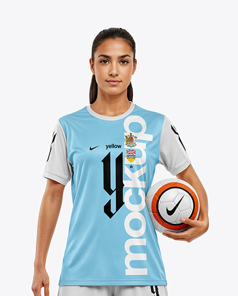 Woman Wearing Soccer Jersey and Shorts Mockup