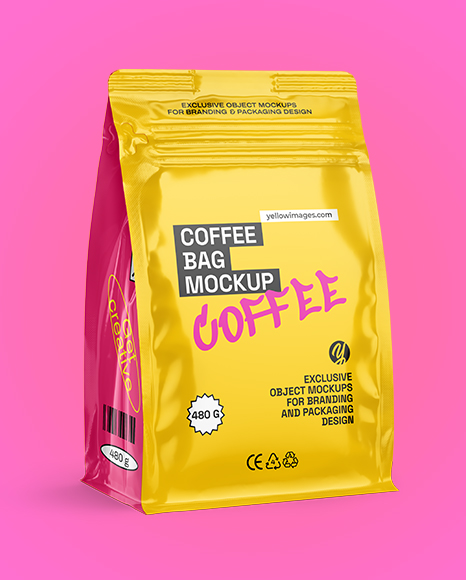 Glossy Coffee Bag Mockup - Half Side view