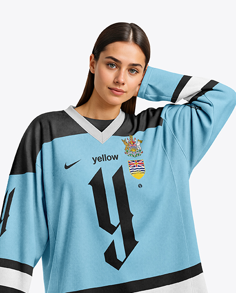 Woman Wearing Ice Hockey Jersey Mockup