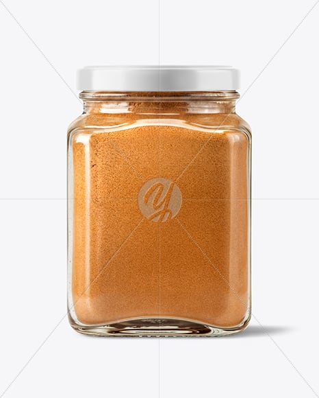 Clear Glass Jar with Cinnamon Powder Mockup