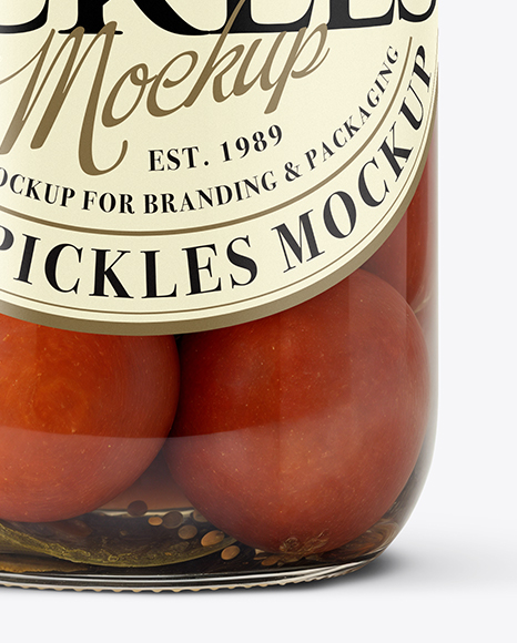Glass Jar with Pickled Tomatoes Mockup