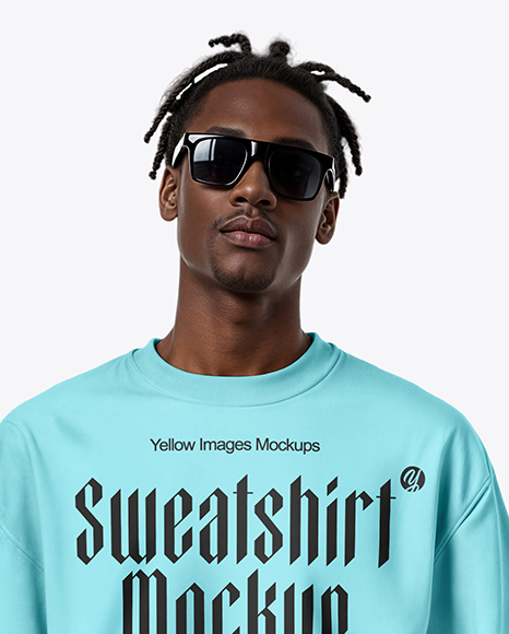 Black Man with Dreadlocks Wearing Sweatshirt and Shorts Mockup