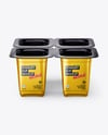 4 Metallized Plastic Yoghurt Cups Mockup