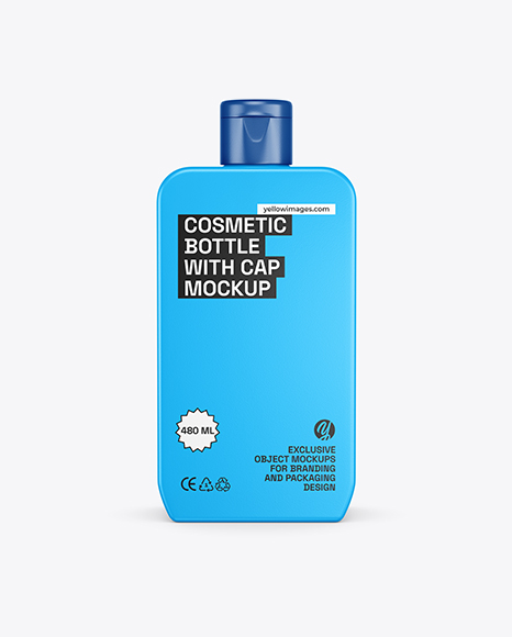 Square Cosmetic Bottle with Cap Mockup
