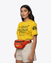 Woman Wearing T-Shirt with Fanny Pack Mockup