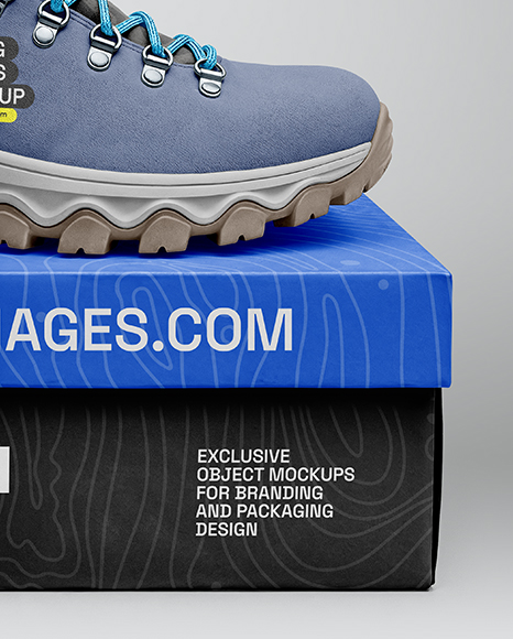 Hiking Boot on Shoe Box Mockup