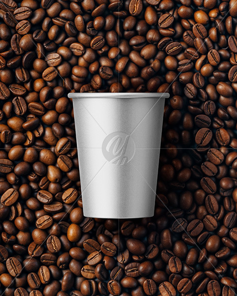 9oz Paper Cup on a Stack of Coffee Beans Mockup