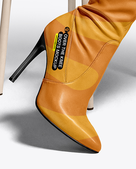 Pair of Over-The-Knee Boots on Women's Legs on Stool Mockup