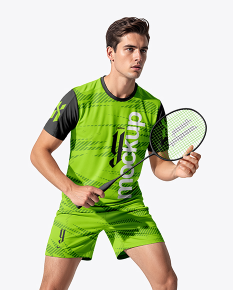 Man Wearing Badminton Uniform Mockup - Kit mockup psd