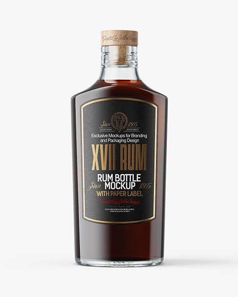 Black Rum Glass Bottle with Wooden Cap Mockup