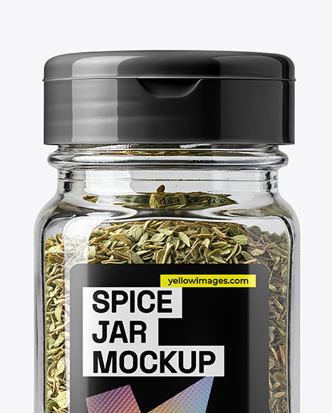 Glass Spice Jar with Dried Basil Mockup