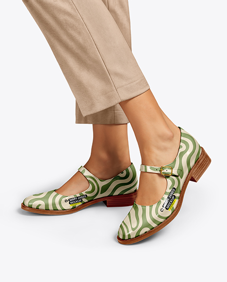 Pair of Mary Janes on Woman's Legs Mockup - Flared pants mockup