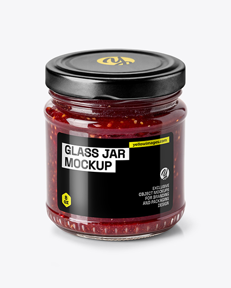 Clear Glass Jar with Raspberry Jam Mockup - Glass can mockup
