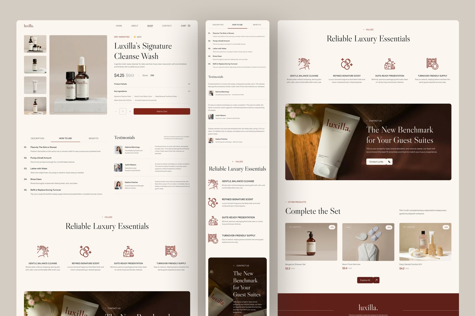 Luxilla - Hospitality E-Commerce Website UI Figma Template