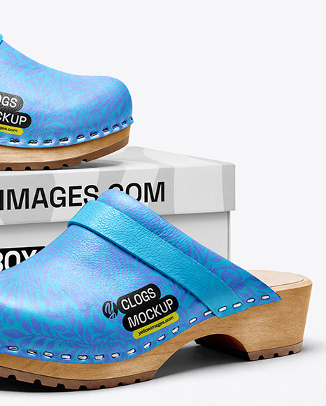 Pair of Clogs with Shoe Box Mockup