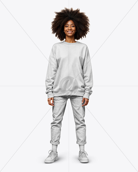 Black Woman Wearing an Oversize Sweatshirt and Jeans Mockup