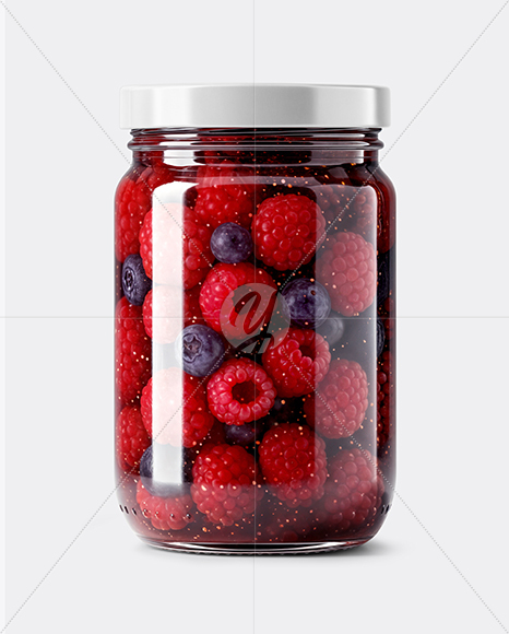 Glass Jar with Mixed Berries Preserves Mockup