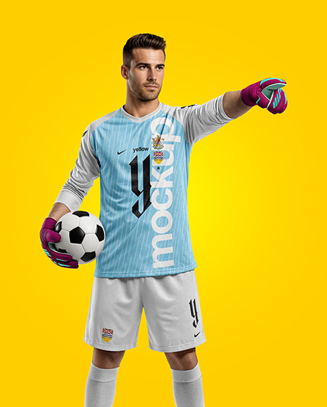 Soccer Goalkeeper Wearing Long Sleeve Jersey and Shorts Mockup