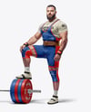 Man Wearing Weightlifing Suit with Barbell Mockup