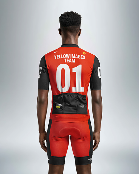 Afro-American Man Wearing Cycling Jersey and Bib Shorts Mockup