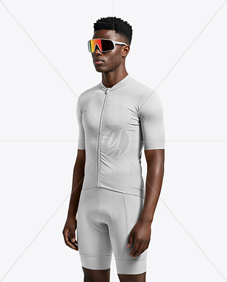 Afro-American Man Wearing Cycling Jersey and Bib Shorts Mockup