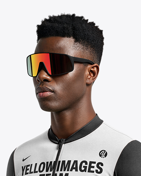Afro-American Man Wearing Cycling Jersey and Bib Shorts Mockup