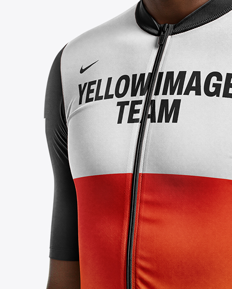 Afro-American Man Wearing Cycling Jersey and Bib Shorts Mockup