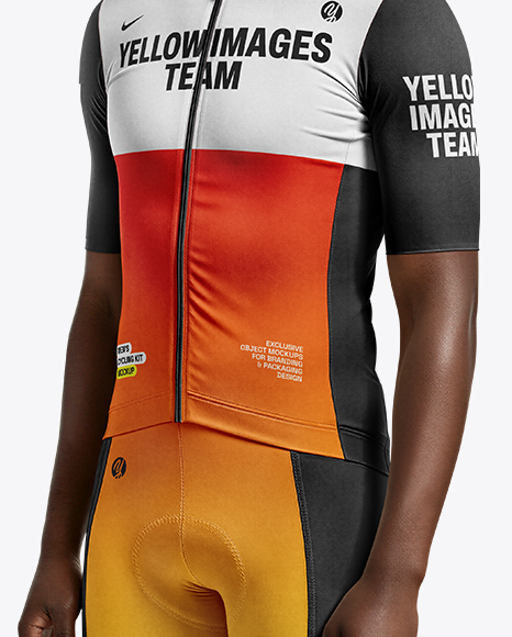 Afro-American Man Wearing Cycling Jersey and Bib Shorts Mockup