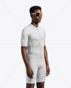 Afro-American Man Wearing Cycling Jersey and Bib Shorts Mockup