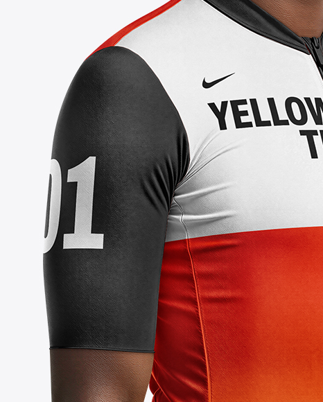 Afro-American Man Wearing Cycling Jersey and Bib Shorts Mockup