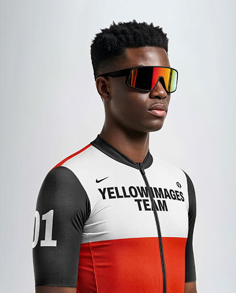 Afro-American Man Wearing Cycling Jersey and Bib Shorts Mockup