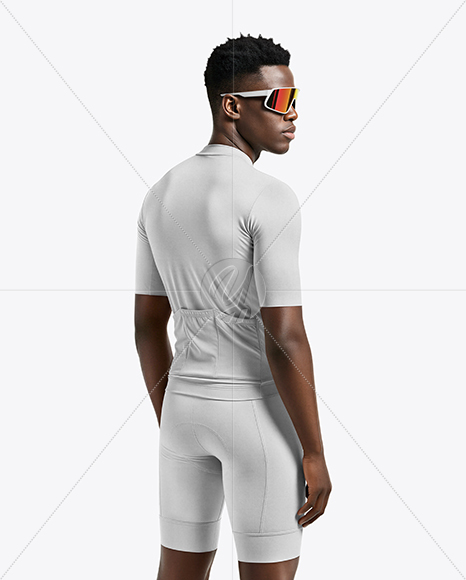 Afro-American Man Wearing Cycling Jersey and Bib Shorts Mockup