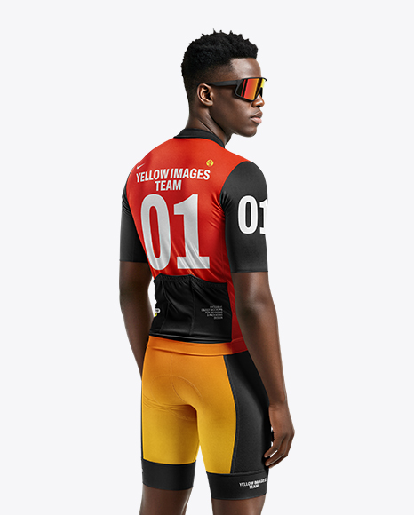 Afro-American Man Wearing Cycling Jersey and Bib Shorts Mockup