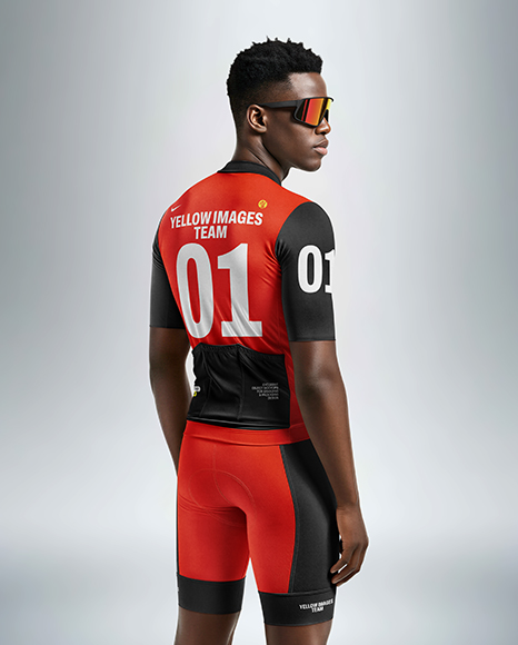 Afro-American Man Wearing Cycling Jersey and Bib Shorts Mockup