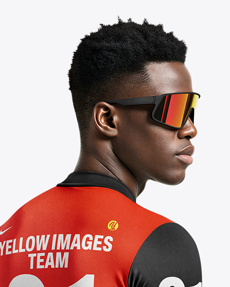 Afro-American Man Wearing Cycling Jersey and Bib Shorts Mockup