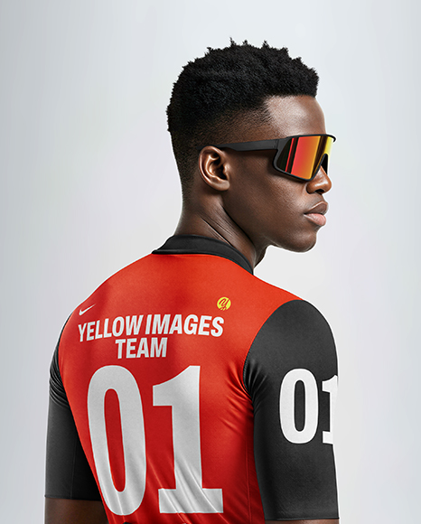 Afro-American Man Wearing Cycling Jersey and Bib Shorts Mockup