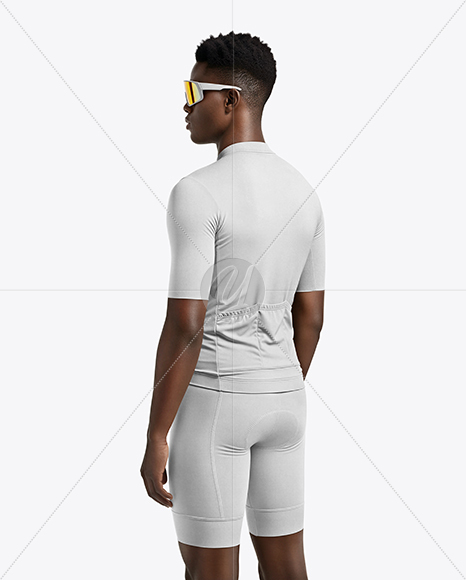 Afro-American Man Wearing Cycling Jersey and Bib Shorts Mockup