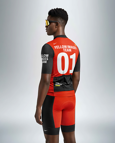 Afro-American Man Wearing Cycling Jersey and Bib Shorts Mockup